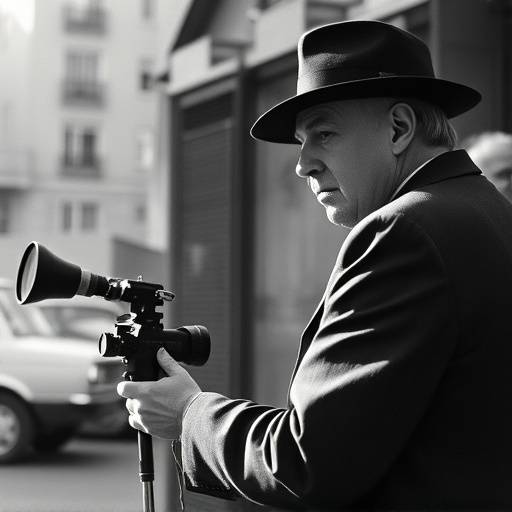Photo de l'intervenant principal, Jean-Pierre Melville, en train de diriger un acteur